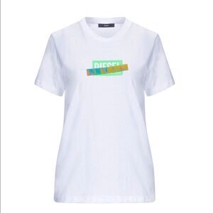 ⭕️ DIESEL White Short Tee T Shirt Logo Neon Short Sleeve M/L size